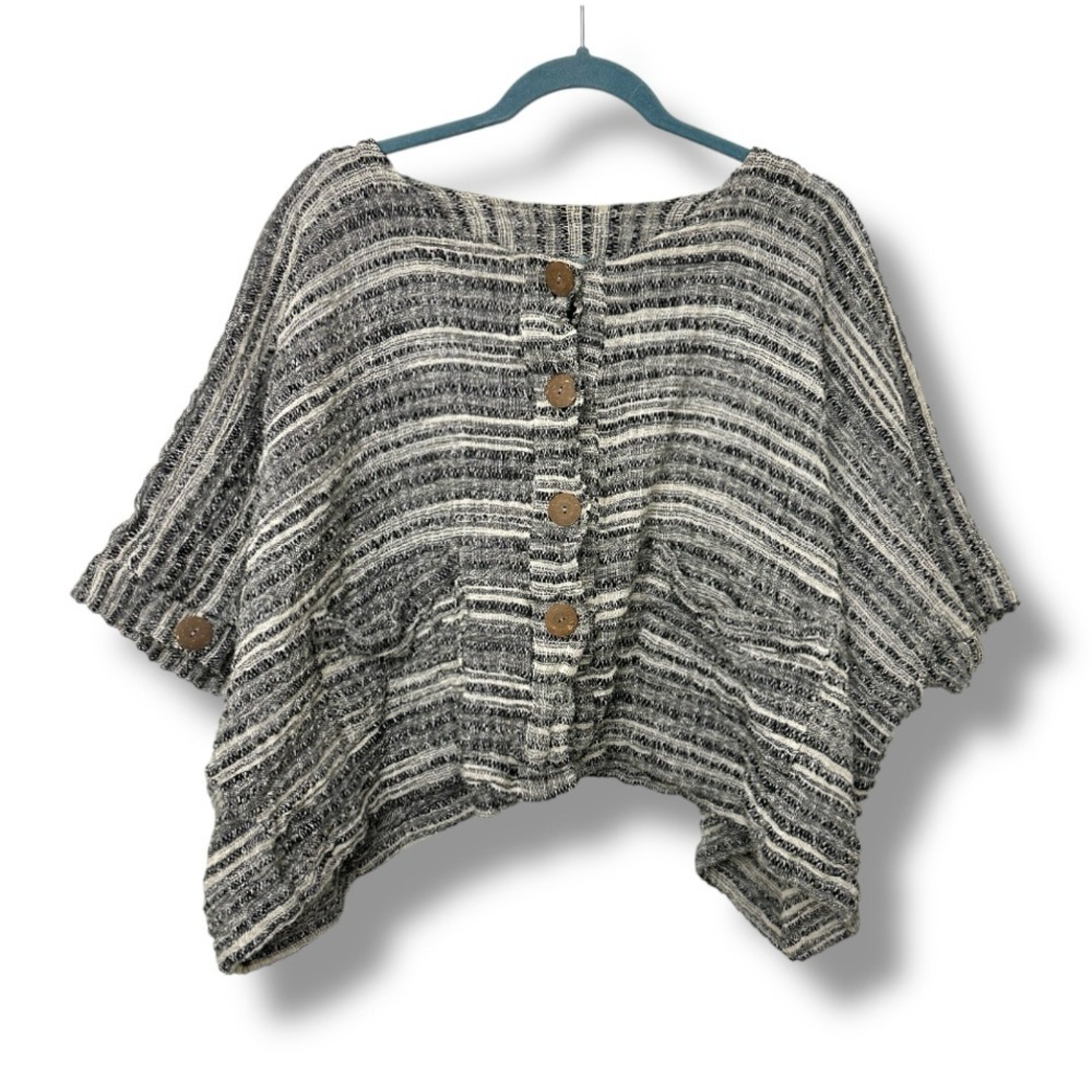 Yasuko Kurisaka Black & Tan Woven Button Front Oversized Tunic Top Women’s O/S